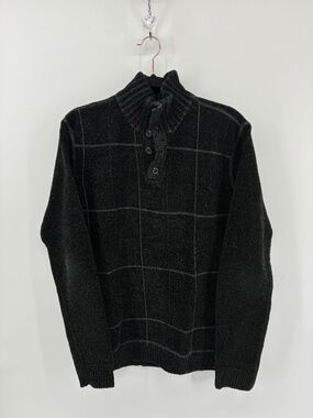 Point Zero Black Turtleneck Sweater with Grid Design